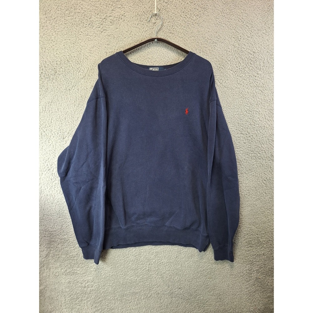 Polo Ralph Lauren Sweatshirt Mens Large Navy Fleece Lined Embroidered Pony Logo